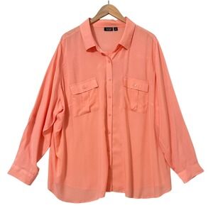 ANA A New Approach Top Sz‎ 3X Plus Roll Tab Sleeve Button Up Shirt Camp Casual